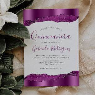 Glam Purple Plum Foil Glitter Quinceañera Invitation