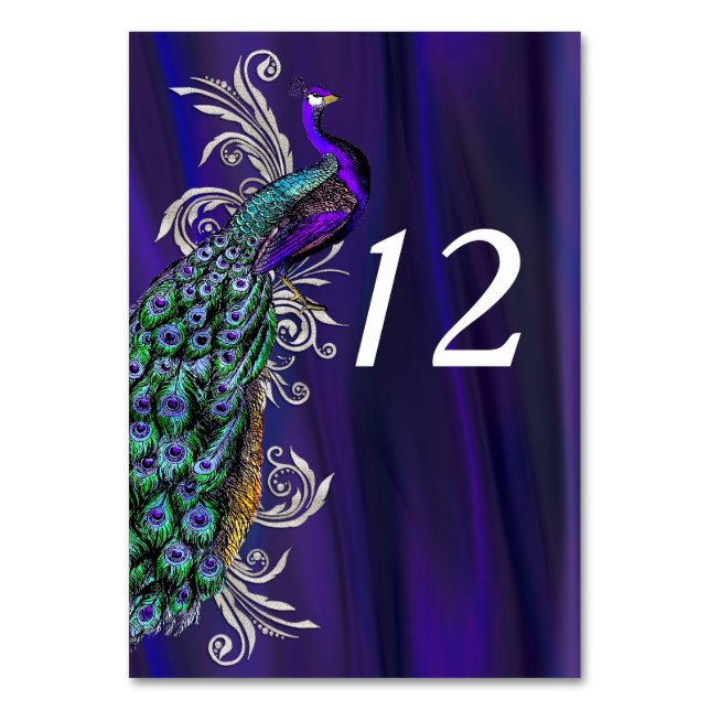 Glam Purple Satin Look Wedding Table Number Card (Front)