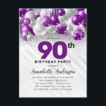 Glam Purple Silver Balloon Glitter 90th Birthday  Postcard<br><div class="desc">Modern Glam Purple Violet Silver Balloon Glitter Sparkle Any Age Birthday Invitation</div>