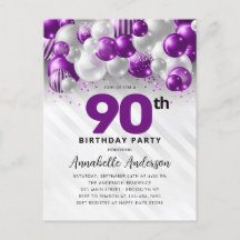 Glam Purple Silver Balloon Glitter 90th Birthday 