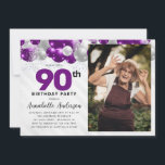 Glam Purple Silver Balloon Glitter Photo Birthday Invitation<br><div class="desc">Modern Glam Purple Violet Silver Grey Balloon Glitter Sparkle Any Age Photo Birthday Invitation</div>
