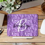 Glam Purple Sparkle Black White Script Monogram  Mouse Mat<br><div class="desc">This elegant personalised mouse pad features a monogram and first name in modern black and white script on a glam purple sparkle background.</div>