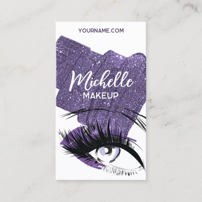 Glam Purple Sparkly Glittery Eye Makeup Artist  Business Card (Front)