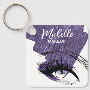 Glam Purple Sparkly Glittery Eye Makeup Artist  Key Ring