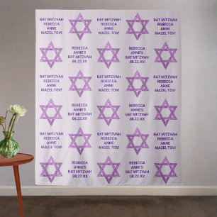 Glam Purple Star Of David Photo Booth Bat Mitzvah Tapestry