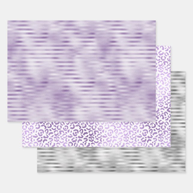 Glam Purple Stripes Wrapping Paper Sheet (Set)