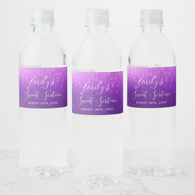 Glam Purple Sweet 16 Water Bottle Label (Bottles)