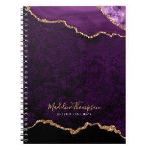 Glam Purple Velvet Agate Geode Gold Script Notebook
