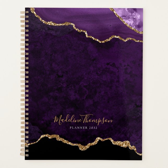 Glam Purple Velvet Agate Geode Gold Script Planner (Front)