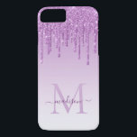 Glam Purple Violet Glitter Drips Sparkle Monogram iPhone 8/7 Case<br><div class="desc">Modern Glam Purple Violet Dripping Glitter Drips Sparkle Elegant Stylish Feminine Monogram Script Phone Case</div>