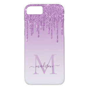 Glam Purple Violet Glitter Drips Sparkle Monogram iPhone 8/7 Case
