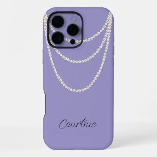 Glam Purple White Pearls iPhone 16 Pro Max Case