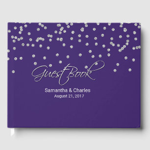Glam Purple with Diamonds Wedding Guest Book