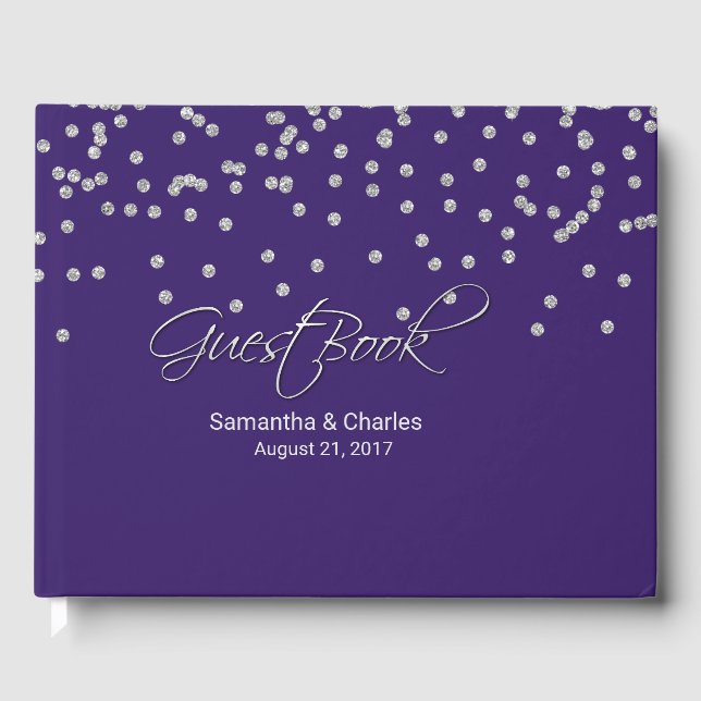 Glam Purple with Diamonds Wedding Guest Book (Front)