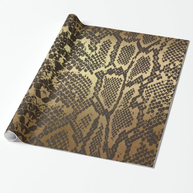 Glam Python Snake Skin Golden Shiny Wrapping Paper (Unrolled)