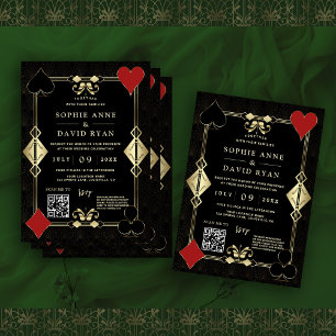 Glam QR Code Roaring 20s Gold Art Deco Wedding Invitation