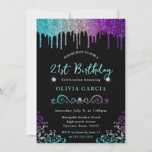 Glam Rainbow Glitter 21st Birthday Invitation