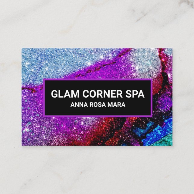 *~* Glam Rainbow QR Glitter Glitz Luxe Beauty Business Card (Front)