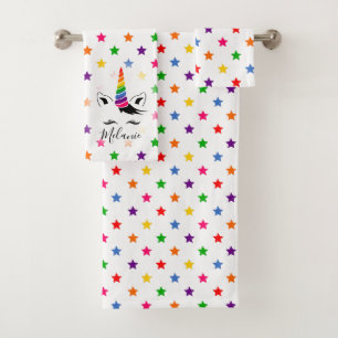 Glam Rainbow Unicorn and Stars Bath Towel Set