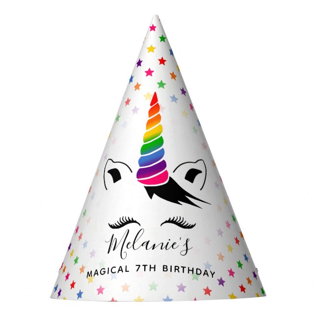 Glam Rainbow Unicorn Birthday Party Hat (Front)