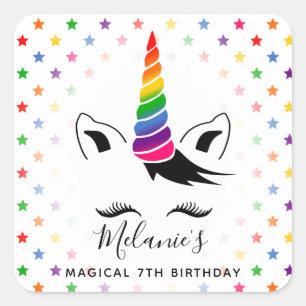 Glam Rainbow Unicorn Birthday Party Square Sticker