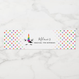 Glam Rainbow Unicorn Birthday Party Water Bottle Label