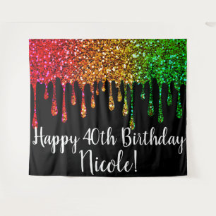 Glam Rasta Rainbow Glitter Drips Birthday Party Tapestry