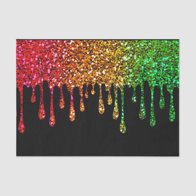 Glam Rasta Rainbow Glitter Drips Birthday Party Tissue Paper (Front)