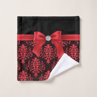 Glam Red Bow-Red Lace-Black Bath Towel Set