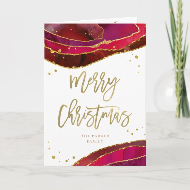 Glam Red Geode with Gold | Merry Christmas Holiday Card (Front)