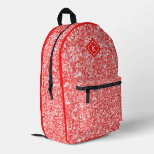 Glam red glitter texture print   monogram printed backpack