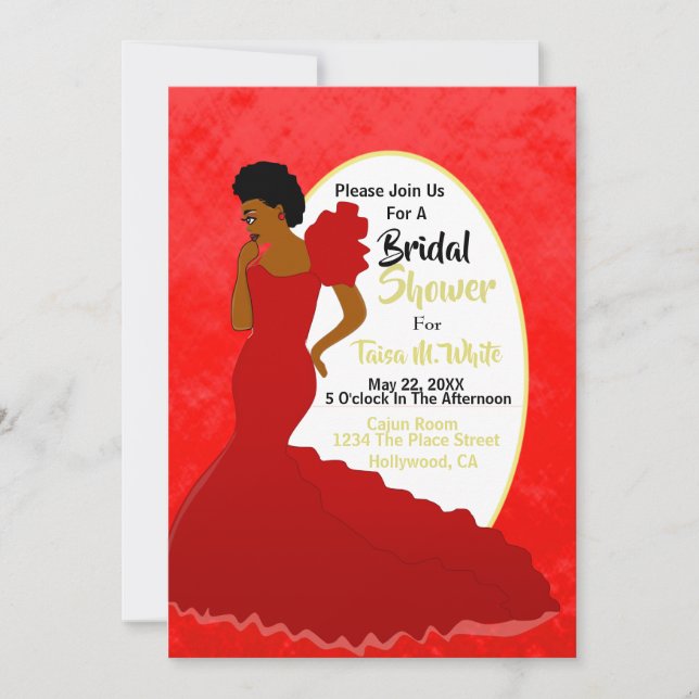 Glam Red & Gold African American Bridal Shower Invitation (Front)