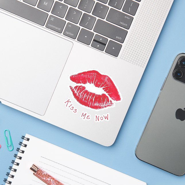 Glam Red Lips "Kiss Me Now" Vinyl (Laptop w/ iPhone)