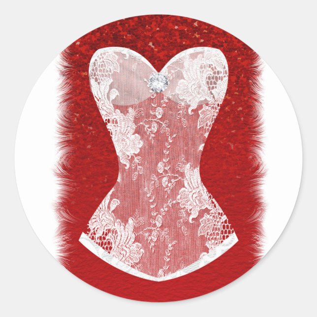 Glam Red & White Holiday Lingerie Shower Favour Classic Round Sticker (Front)