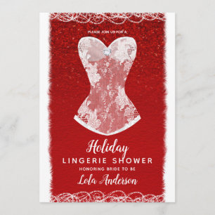 Glam Red & White Holiday Lingerie Shower Party Invitation