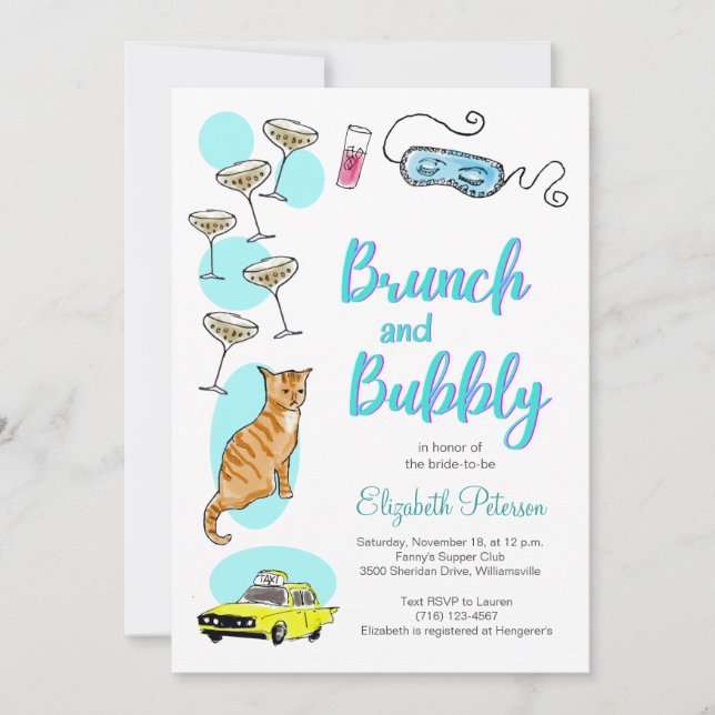 Glam Retro Cocktail Party Hand-Drawn Bridal Shower Invitation (Front)