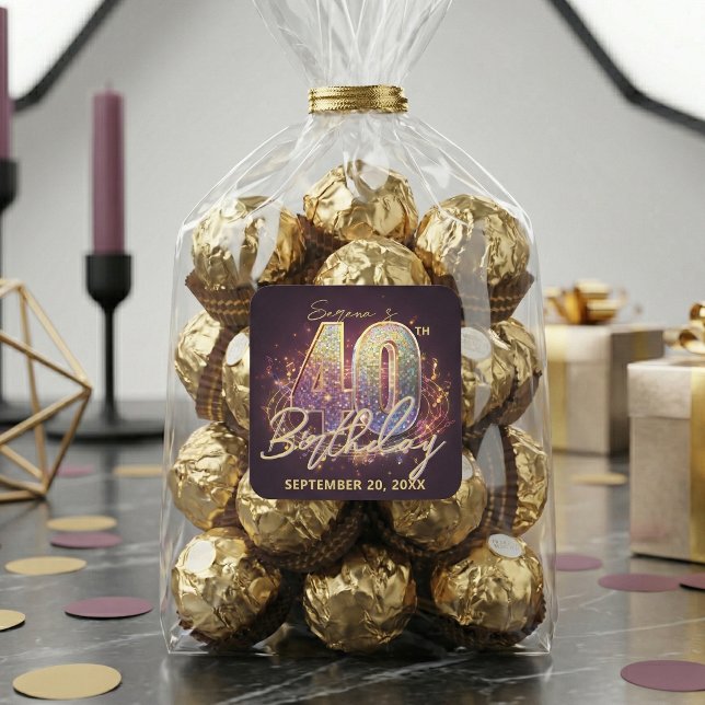 Glam Retro Disco Ball 40th Birthday Party Square Sticker (Creator Uploaded)