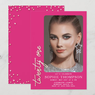 Glam Rhinestones Hot Pink Chic 21st Birthday Photo Invitation