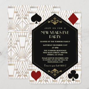 Glam Roaring 1920s Casino Gambling New Year Party Invitation