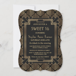 Glam Roaring 20's Great Gatsby Art Deco SWEET 16 Invitation
