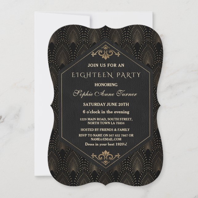 Glam Roaring 20s Great Gatsby Art Deco Sweet 16 Invitation (Front)