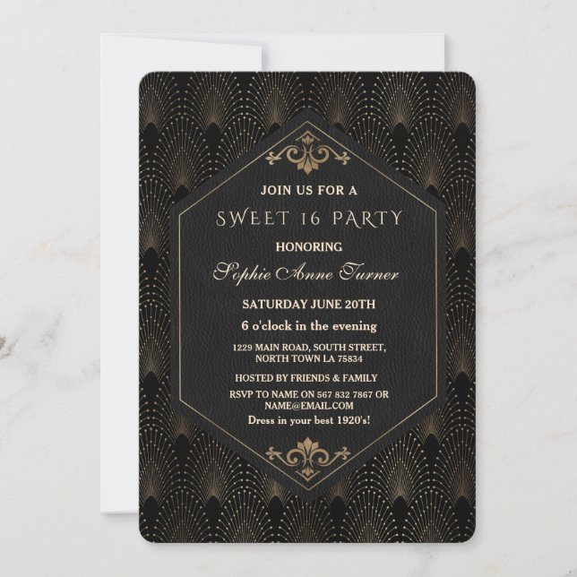 Glam Roaring 20s Great Gatsby Art Deco Sweet 16 Invitation (Front)
