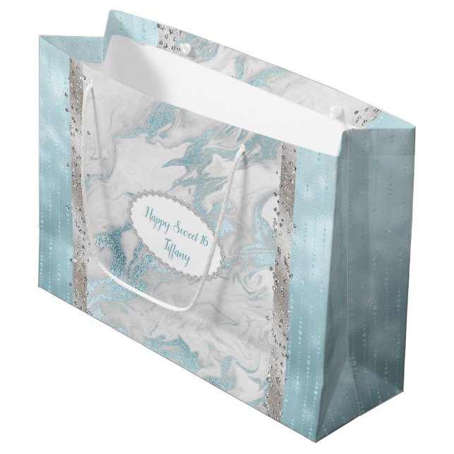 Glam Robins Egg Blue and Silver Gift Bag (Front Angled)