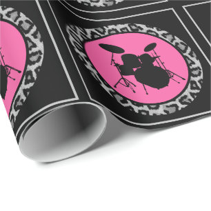 Glam Rock Drummer Leopard Drum Kit Musician Gift Wrapping Paper