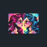 Glam Rock Sisters - Electric Pop Art Canvas Print<br><div class="desc">Step into the spotlight with the "Glam Rock Sisters, " a stunning piece of electric pop art that crackles with the energy of a sold-out stadium show. In a dramatic face-off, two women, bound by style and spirit, hold a powerful gaze. This is a story of sisterhood, rivalry, or perhaps...</div>
