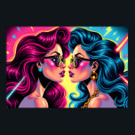 Glam Rock Sisters - Electric Pop Art Poster<br><div class="desc">Step into the spotlight with the "Glam Rock Sisters, " a stunning piece of electric pop art that crackles with the energy of a sold-out stadium show. In a dramatic face-off, two women, bound by style and spirit, hold a powerful gaze. This is a story of sisterhood, rivalry, or perhaps...</div>