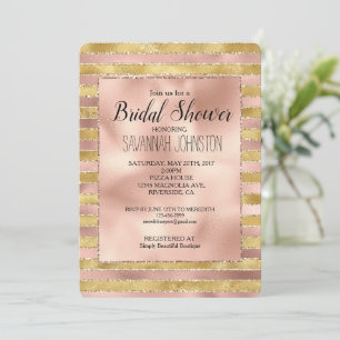 Glam Rose and Gold Glitzy Stripes Bridal Shower Invitation