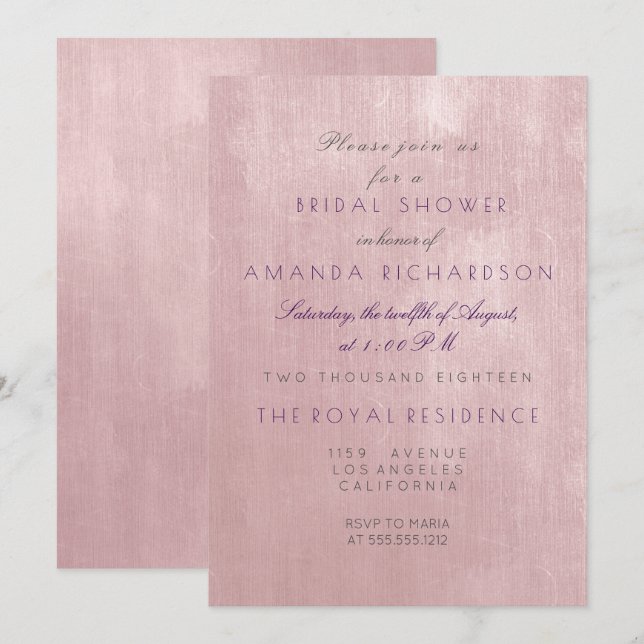 Glam Rose Ballet Pink Pastel Purple Bridal Shower Invitation (Front/Back)