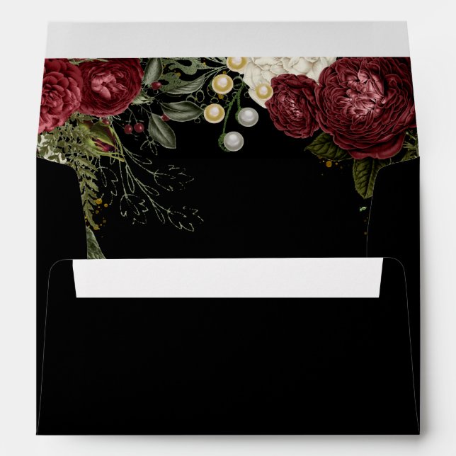 Glam Rose Burgundy Floral on Black Envelope (Back (Bottom))
