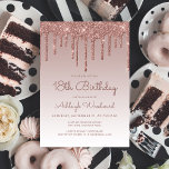 Glam Rose Gold 18th Birthday Party Invitation<br><div class="desc">This trendy 18th birthday invitation features a sparkly rose gold faux glitter drip border and ombre background. The words "18th Birthday" and the name of the guest of honour appear in dark rose casual handwriting script, with the rest of the customisable text in sans serif font. The same rose gold...</div>